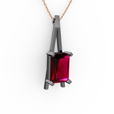 Şovale Kolye - Rodolit garnet 925 ayar siyah rodyum kaplama gümüş kolye (40 cm rose altın rolo zincir) #1tt2cn8