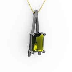Şovale Kolye - Peridot 925 ayar siyah rodyum kaplama gümüş kolye (40 cm altın rolo zincir) #1w3ttnp