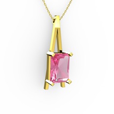 Şovale Kolye - Pembe kuvars 8 ayar altın kolye (40 cm altın rolo zincir) #1wub15m