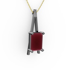 Kök yakut 925 ayar siyah rodyum kaplama gümüş kolye (40 cm altın rolo zincir)