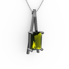 Şovale Kolye - Peridot 925 ayar siyah rodyum kaplama gümüş kolye (40 cm beyaz altın rolo zincir) #1y5f272