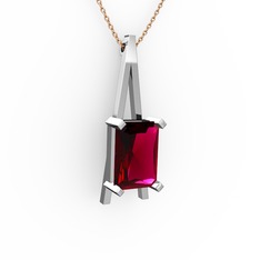 Rodolit garnet 14 ayar beyaz altın kolye (40 cm rose altın rolo zincir)