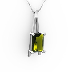 Şovale Kolye - Peridot 18 ayar beyaz altın kolye (40 cm beyaz altın rolo zincir) #416evm