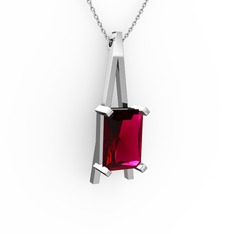 Rodolit garnet 14 ayar beyaz altın kolye (40 cm beyaz altın rolo zincir)