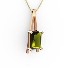 Şovale Kolye - Peridot 18 ayar rose altın kolye (40 cm altın rolo zincir) #4kzalg