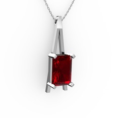 Garnet 8 ayar beyaz altın kolye (40 cm gümüş rolo zincir)