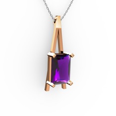 Ametist 18 ayar rose altın kolye (40 cm beyaz altın rolo zincir)
