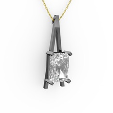 Şovale Kolye - Swarovski 925 ayar siyah rodyum kaplama gümüş kolye (40 cm altın rolo zincir) #7977k9