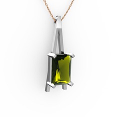 Şovale Kolye - Peridot 14 ayar beyaz altın kolye (40 cm gümüş rolo zincir) #81kh6s