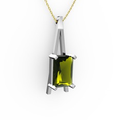 Şovale Kolye - Peridot 14 ayar beyaz altın kolye (40 cm altın rolo zincir) #8d1fkz