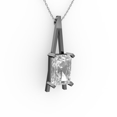 Şovale Kolye - Swarovski 925 ayar siyah rodyum kaplama gümüş kolye (40 cm beyaz altın rolo zincir) #8ditsq