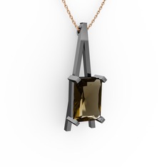 Şovale Kolye - Dumanlı kuvars 925 ayar siyah rodyum kaplama gümüş kolye (40 cm rose altın rolo zincir) #9hnum1