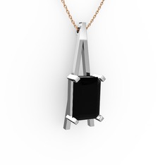 Şovale Kolye - Siyah zirkon 925 ayar gümüş kolye (40 cm rose altın rolo zincir) #a4yuur