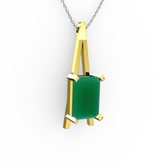 Şovale Kolye - Kök zümrüt 8 ayar altın kolye (40 cm beyaz altın rolo zincir) #a7t17r