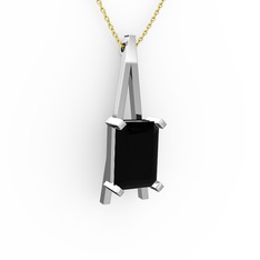 Şovale Kolye - Siyah zirkon 8 ayar beyaz altın kolye (40 cm altın rolo zincir) #au745q
