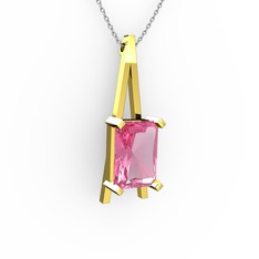 Şovale Kolye - Pembe kuvars 18 ayar altın kolye (40 cm beyaz altın rolo zincir) #b1iraj