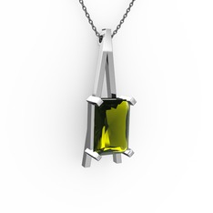 Peridot 18 ayar beyaz altın kolye (40 cm gümüş rolo zincir)