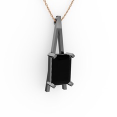 Şovale Kolye - Siyah zirkon 925 ayar siyah rodyum kaplama gümüş kolye (40 cm gümüş rolo zincir) #e1bmhv