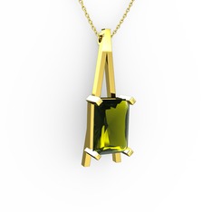 Peridot 8 ayar altın kolye (40 cm gümüş rolo zincir)