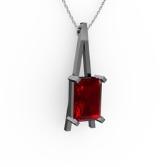 Şovale Kolye - Garnet 925 ayar siyah rodyum kaplama gümüş kolye (40 cm gümüş rolo zincir) #gb3u77