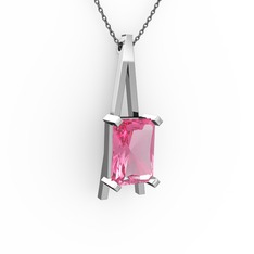 Şovale Kolye - Pembe kuvars 925 ayar gümüş kolye (40 cm gümüş rolo zincir) #ig6uq7