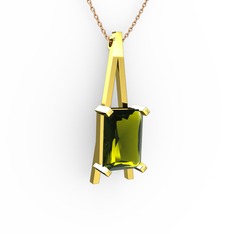Şovale Kolye - Peridot 14 ayar altın kolye (40 cm rose altın rolo zincir) #ly13w0