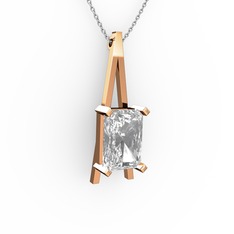Şovale Kolye - Beyaz zirkon 18 ayar rose altın kolye (40 cm beyaz altın rolo zincir) #n5jfdg
