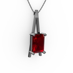 Şovale Kolye - Garnet 925 ayar siyah rodyum kaplama gümüş kolye (40 cm gümüş rolo zincir) #nfdl67