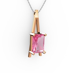 Pembe kuvars 8 ayar rose altın kolye (40 cm beyaz altın rolo zincir)