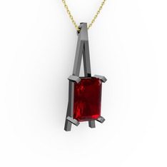 Şovale Kolye - Garnet 925 ayar siyah rodyum kaplama gümüş kolye (40 cm altın rolo zincir) #o57y39