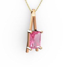 Şovale Kolye - Pembe kuvars 14 ayar rose altın kolye (40 cm gümüş rolo zincir) #p9ntm9