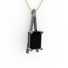 Şovale Kolye - Siyah zirkon 925 ayar siyah rodyum kaplama gümüş kolye (40 cm gümüş rolo zincir) #plf1in