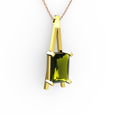 Şovale Kolye - Peridot 8 ayar altın kolye (40 cm rose altın rolo zincir) #q742o9