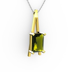 Peridot 925 ayar altın kaplama gümüş kolye (40 cm beyaz altın rolo zincir)
