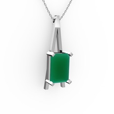 Şovale Kolye - Kök zümrüt 18 ayar beyaz altın kolye (40 cm beyaz altın rolo zincir) #v4zmnj