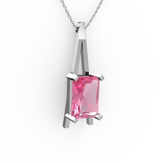 Şovale Kolye - Pembe kuvars 8 ayar beyaz altın kolye (40 cm beyaz altın rolo zincir) #vy957n