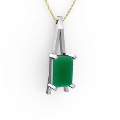Şovale Kolye - Kök zümrüt 18 ayar beyaz altın kolye (40 cm altın rolo zincir) #xqv4k4