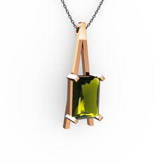 Şovale Kolye - Peridot 925 ayar rose altın kaplama gümüş kolye (40 cm gümüş rolo zincir) #xxfd3j