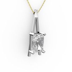 Beyaz zirkon 18 ayar beyaz altın kolye (40 cm altın rolo zincir)