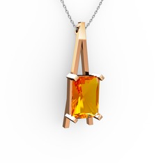 Şovale Kolye - Sitrin 18 ayar rose altın kolye (40 cm beyaz altın rolo zincir) #zgwh2b