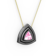 Pembe kuvars 925 ayar siyah rodyum kaplama gümüş kolye (40 cm altın rolo zincir)