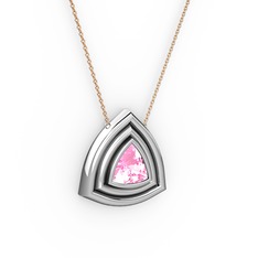 Pralia Kolye - Pembe kuvars 925 ayar gümüş kolye (40 cm rose altın rolo zincir) #1ii70pp