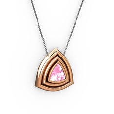 Pembe kuvars 18 ayar rose altın kolye (40 cm gümüş rolo zincir)