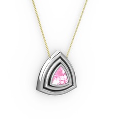 Pralia Kolye - Pembe kuvars 18 ayar beyaz altın kolye (40 cm altın rolo zincir) #aihvio