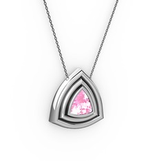 Pralia Kolye - Pembe kuvars 14 ayar beyaz altın kolye (40 cm gümüş rolo zincir) #qwdjop