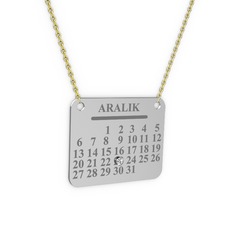 Takvim Kolye - Beyaz zirkon 14 ayar beyaz altın kolye (40 cm altın rolo zincir) #10tzn1r
