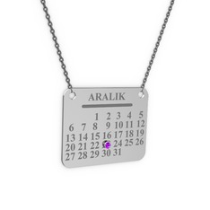 Takvim Kolye - Ametist 925 ayar gümüş kolye (40 cm gümüş rolo zincir) #12ifx4m