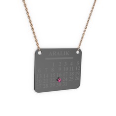 Takvim Kolye - Rodolit garnet 925 ayar siyah rodyum kaplama gümüş kolye (40 cm rose altın rolo zincir) #16kvcai