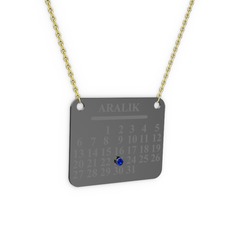 Lab safir 925 ayar siyah rodyum kaplama gümüş kolye (40 cm altın rolo zincir)