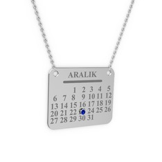 Takvim Kolye - Lab safir 18 ayar beyaz altın kolye (40 cm beyaz altın rolo zincir) #1acascm